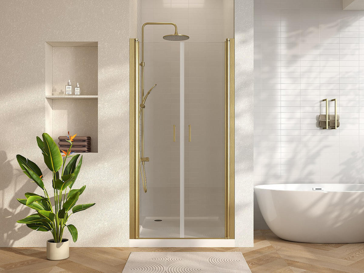 DUSCHTÜR - 80cm x 1.92cm - Aluminium - goldfarben - SARASOTA - Goldfarben, Metall (80/195cm) - Vente-Unique