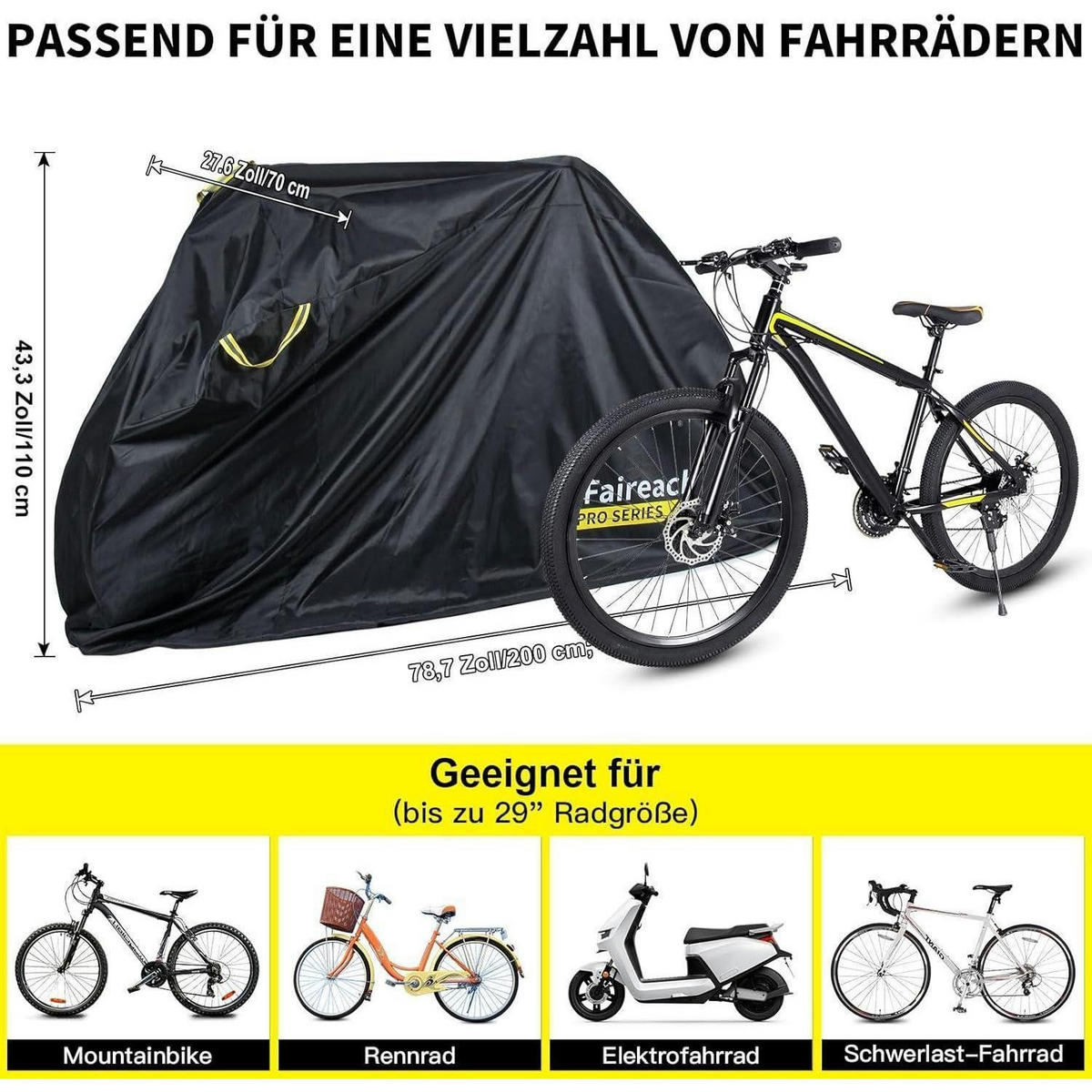 FAHRRADABDECKUNG 420D Oxford Tiefschwarz Wasserdicht für 1 Fahrrad - Schwarz, Textil (17/6/23cm)