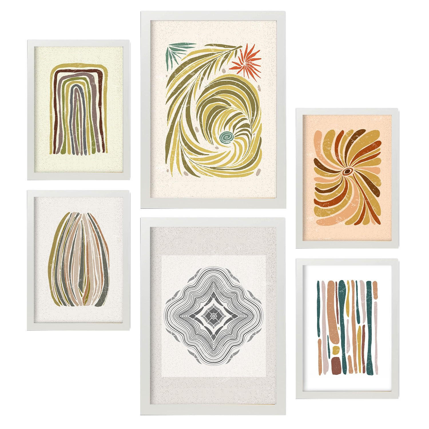POSTER Set Mit 6 Drucken Von Linien In Der Sammlung Von Ethnischenen Ästhetische Dekorative Rahmen Für Zuhause Wandkunstdruck A3 & A4 Weißer Rahmen - Weiß, Papier (29/3cm) - Nacnic