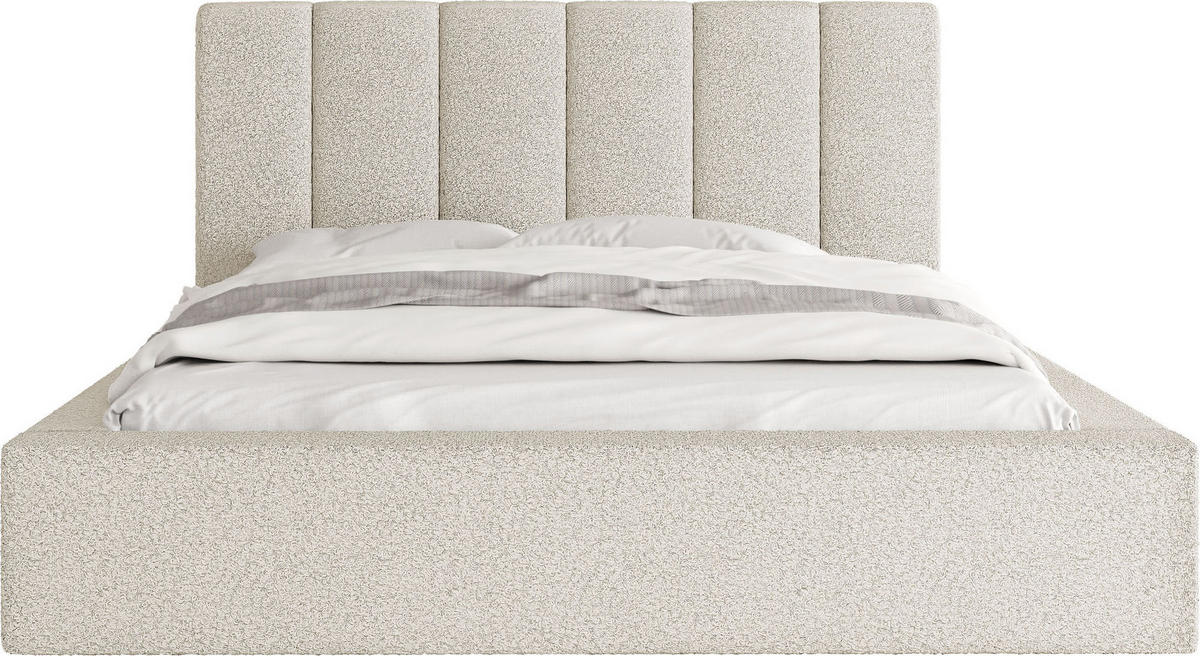 POLSTERBETT Amira mit Bettkasten, Creme Boucle 160x200 cm - Birkefarben/Schwarz, Holz/Holzwerkstoff (160/200cm) - WFL GROUP