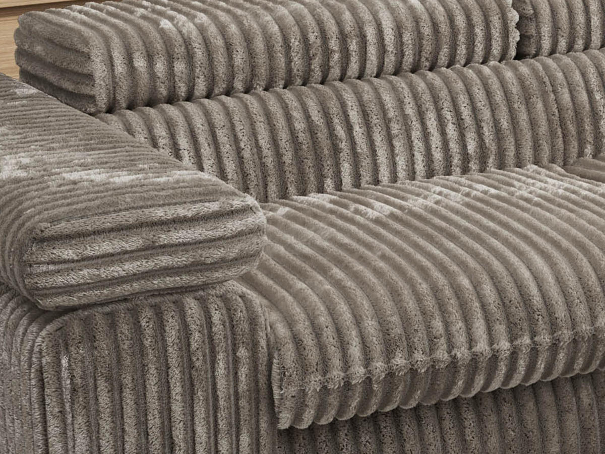 ECKSOFA PABLO L Grau Cord - Rechts Seite mit Visco Topper - Schwarz/Grau, Textil/Metall (273/208cm) - MKS