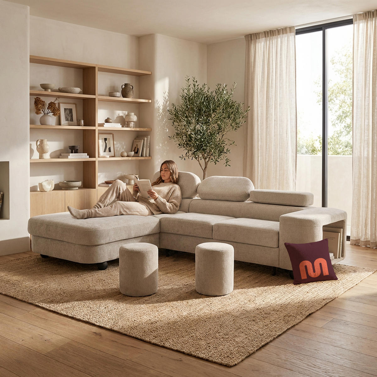 ECKSOFA Love Links Beige - Beige, Holz (205/284cm) - Muffo
