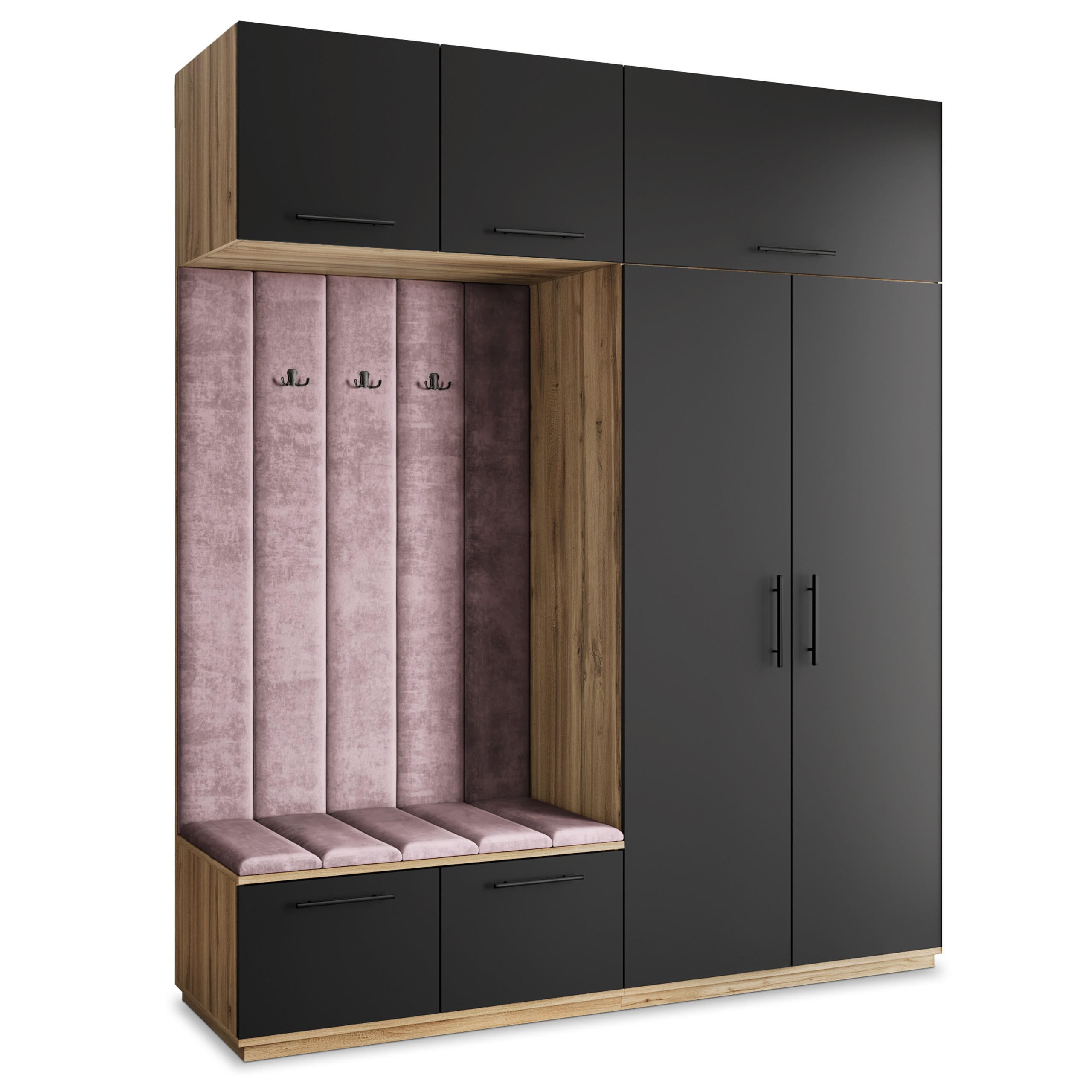 Masseno Garderobenschrank Eiche Wotan, Schwarz, Lila 200x240x60 cm