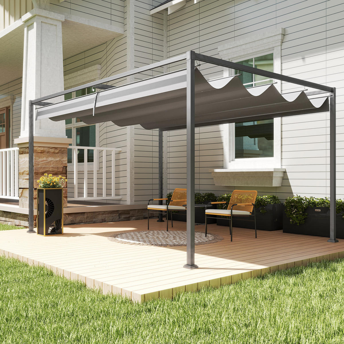 PERGOLA, Robuster Sonnenschutz für Garten, Balkon, Terrasse, aus Metall und Kunststoff, UV- und wasserabweisend, Dunkelgrau - Dunkelgrau, Metall (400/222/300cm)