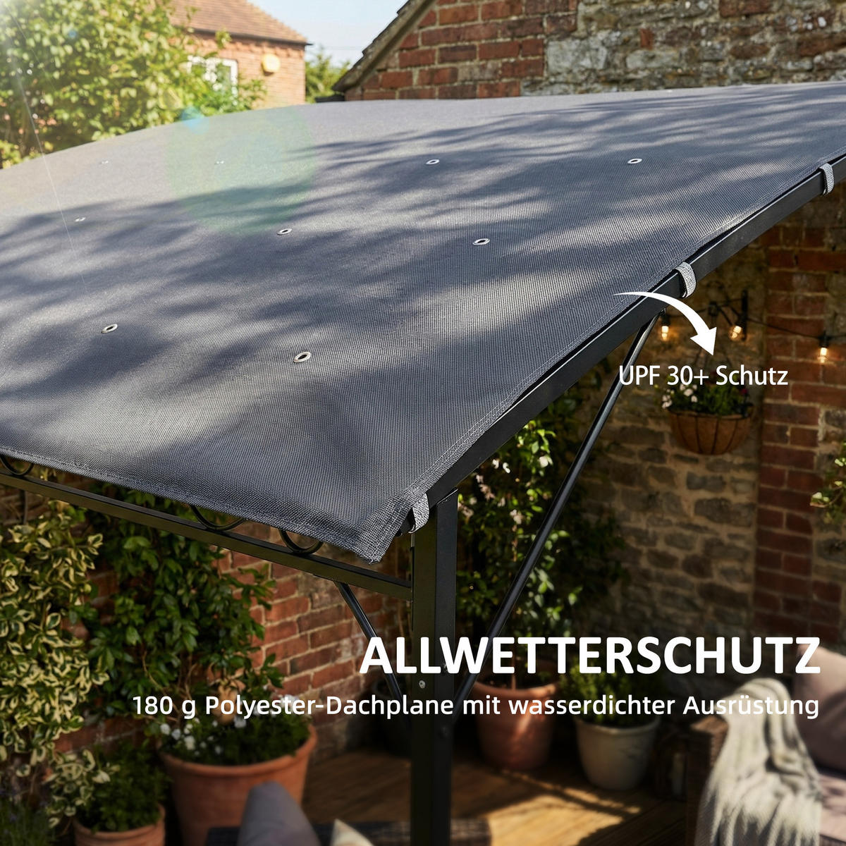 PERGOLA Polyester Metall Grau - Dunkelgrau/Grau, Metall (286/252/384cm) - Outsunny
