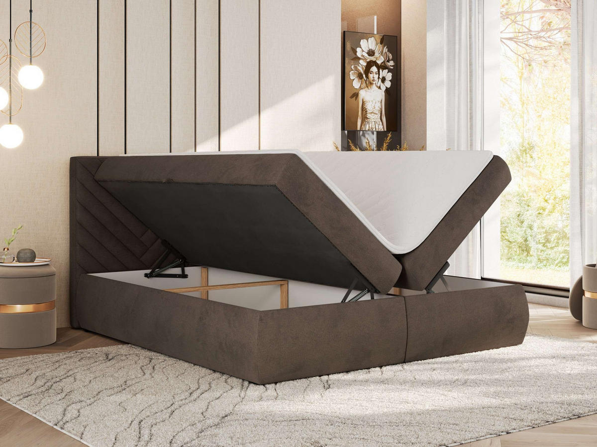 BOXBETT AVERTA 160/200 - Braun Velvet - H4 - Braun, Textil (160/200cm) - MKS