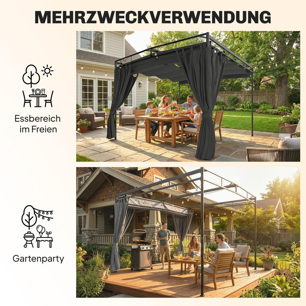 PERGOLA Polyester Metall Dunkelgrau - Dunkelgrau, Metall (300/220/300cm) - Outsunny