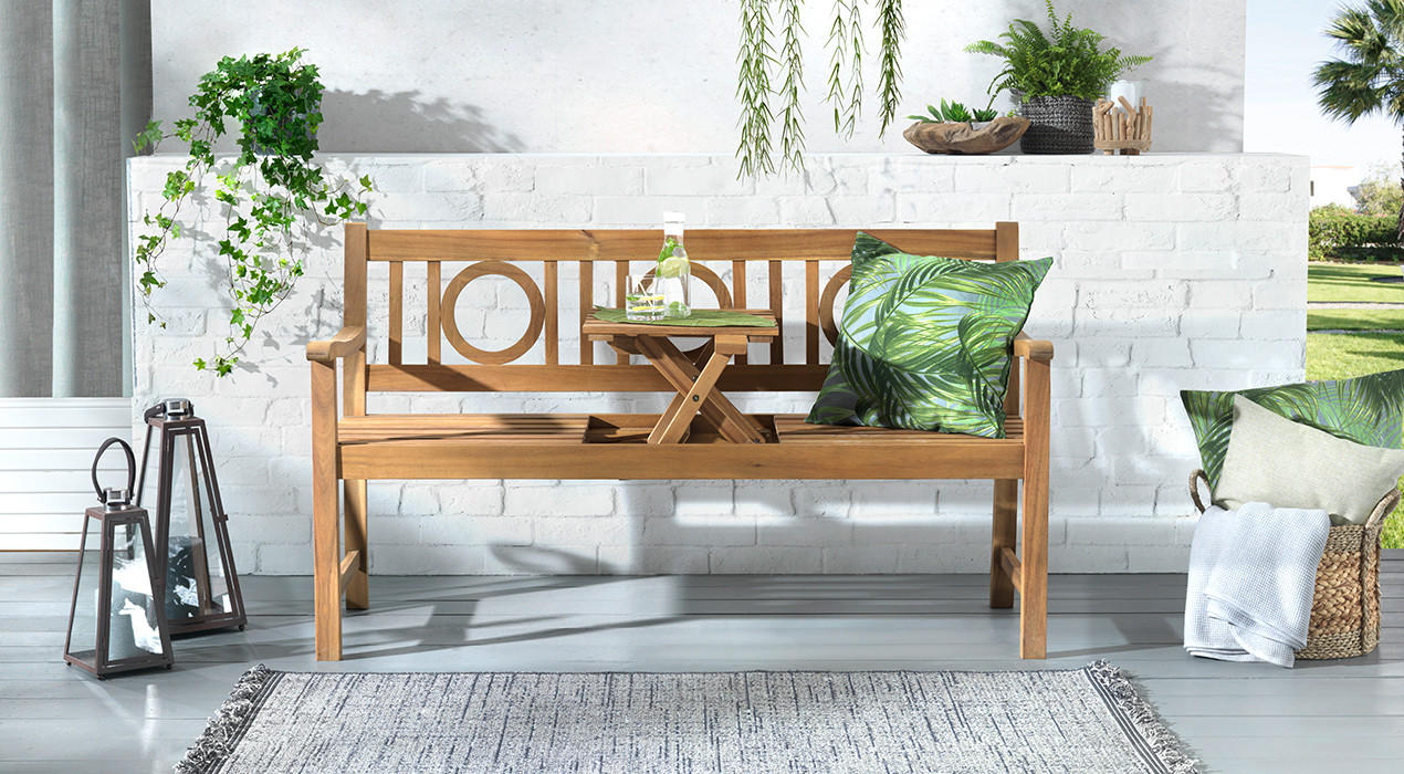 Dřevěná lavice se skládacím stolkem