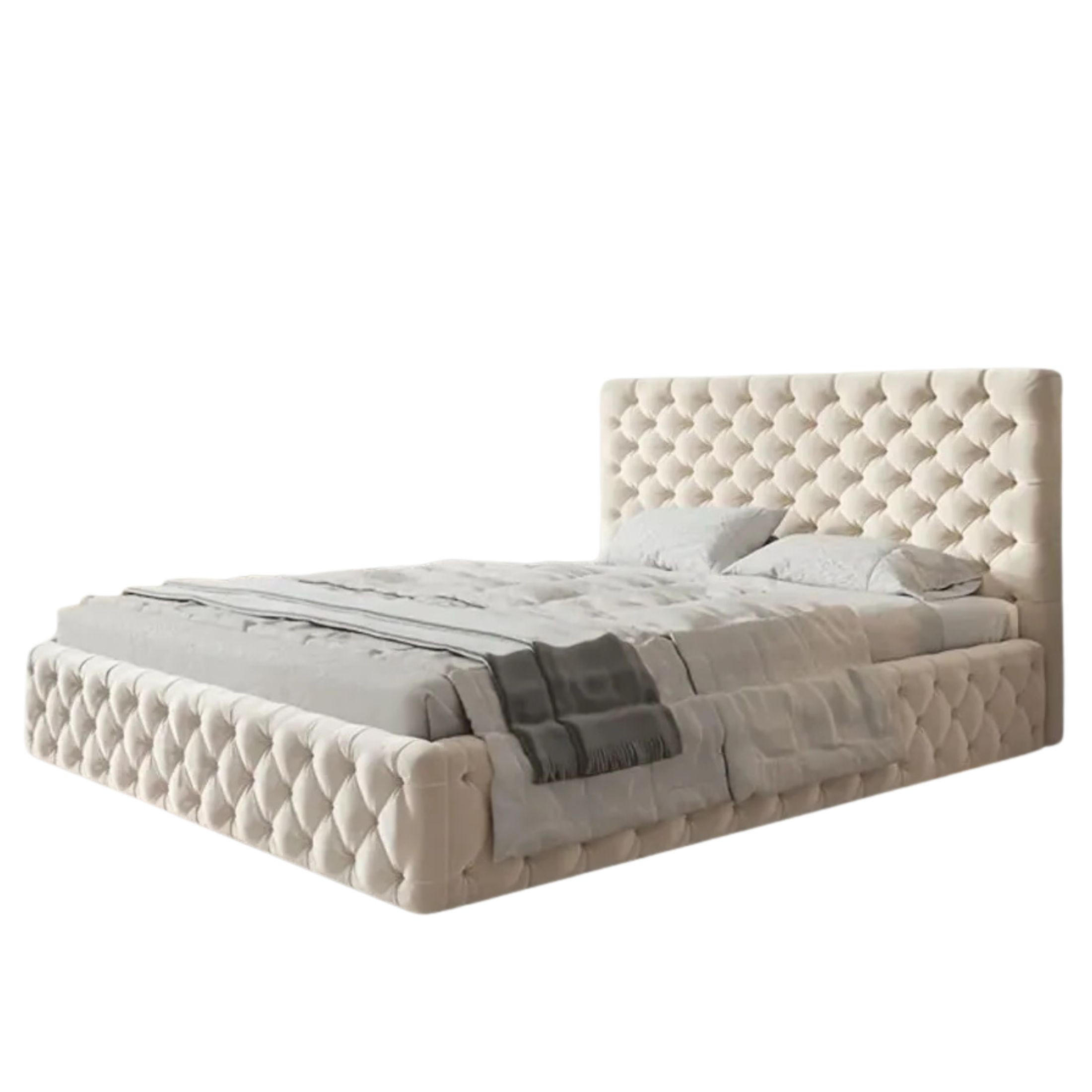 POLSTERBETT SIM 8 mit Kopfteil, 120 x 200 cm mit Bettkasten und Lattenrost aus Holz, Velourstoff, Farbe: Beige - Beige, Holz/Kunststoff (120/200cm) - Sepro Meble
