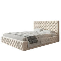 POLSTERBETT SIM 8 mit Kopfteil, 120 x 200 cm mit Bettkasten und Lattenrost aus Holz, Velourstoff, Farbe: Beige - Beige, Holz/Kunststoff (120/200cm) - Sepro Meble