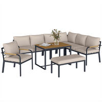 GARTENLOUNGE-SET 7tlg DE-13711 modular mit WPC-Tisch Beige & Grau - Mokka, Metall - ComfortXL