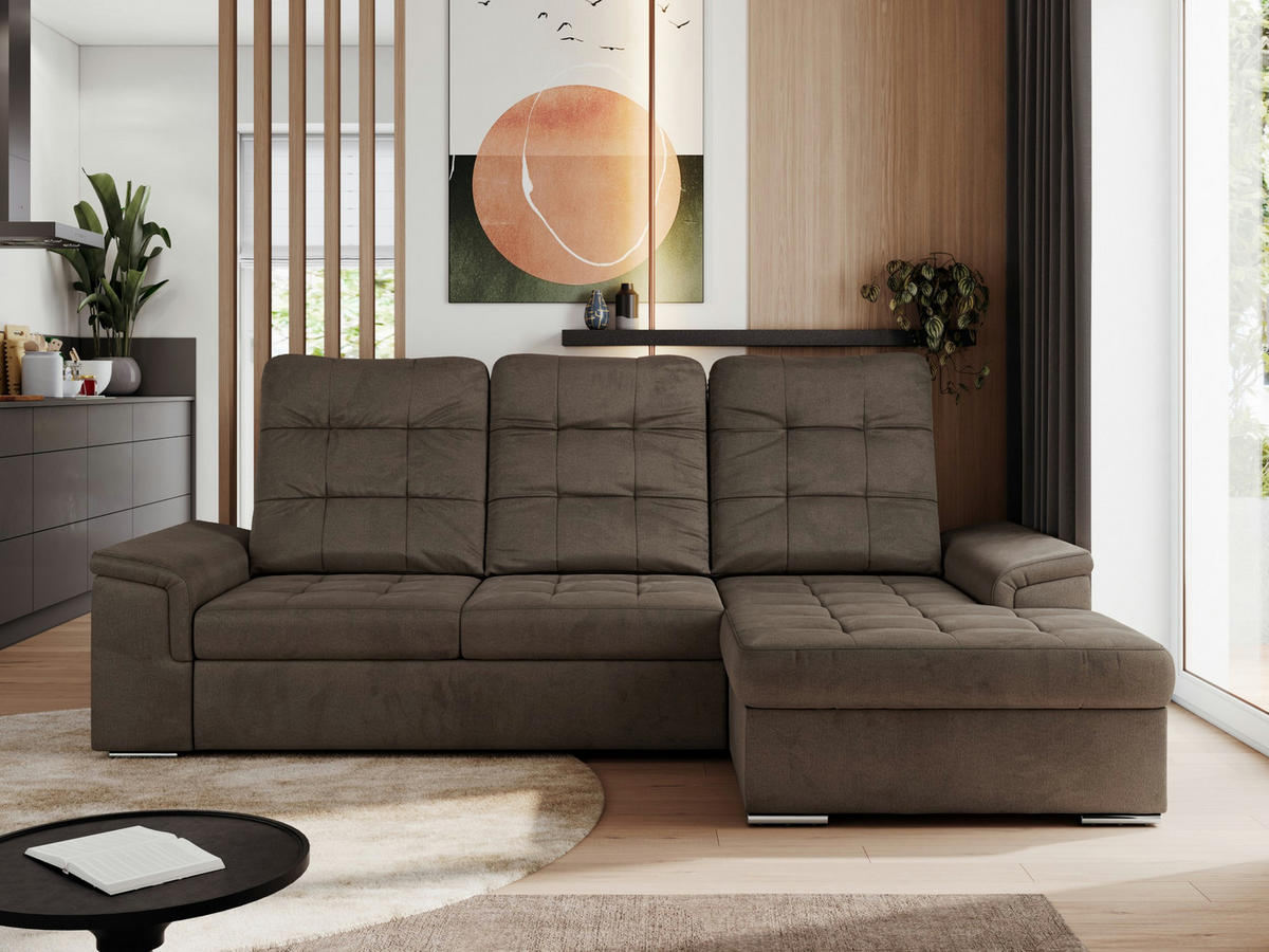 ECKSOFA MADRITO L - Braun Velorus - Rechts - Silberfarben/Braun, Textil/Metall (256/160cm)