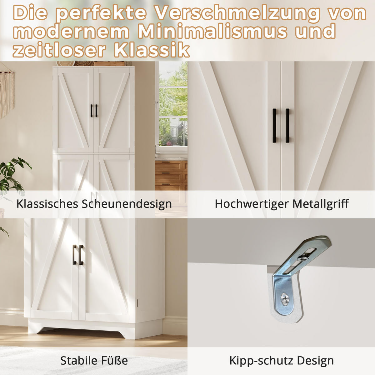 HIGHBOARD DE-38731 80/40/180 cm 4 Scheunentor-Türen und Weinregal Weiß - Weiß, Holzwerkstoff (80/180/40cm) - ComfortXL
