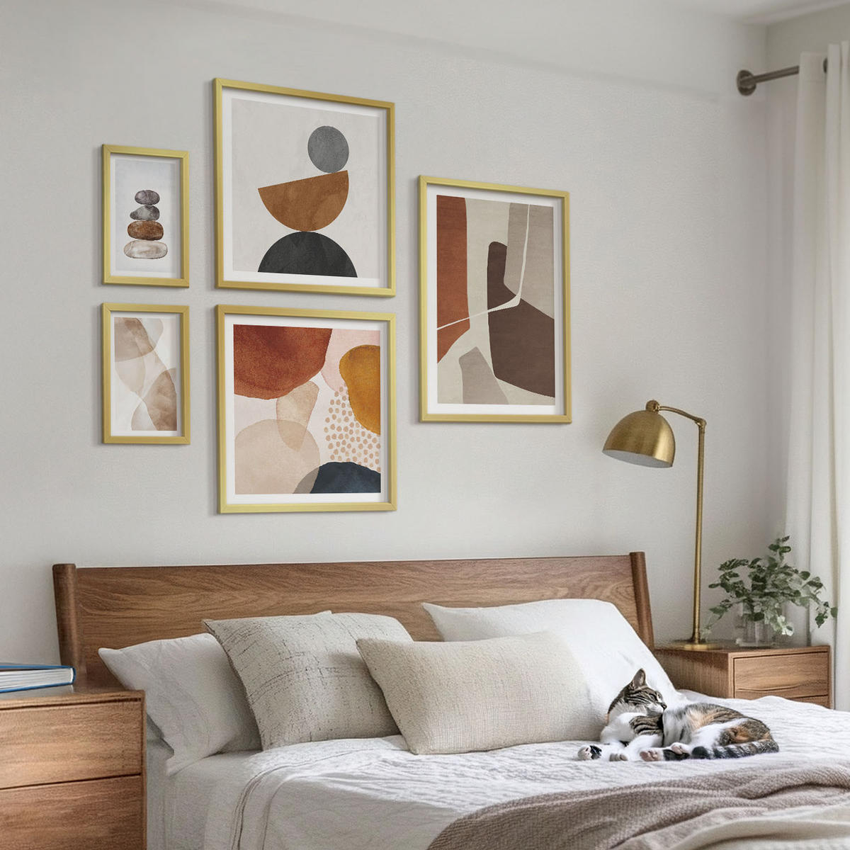 WANDBILDER 5er Set - 50x50 cm & 20x30 cm & 40x60 cm Goldrahmen - Abstrakte Malerei Dekorationen - Goldfarben, Kunststoff (40/60cm) - ArtPrintCave