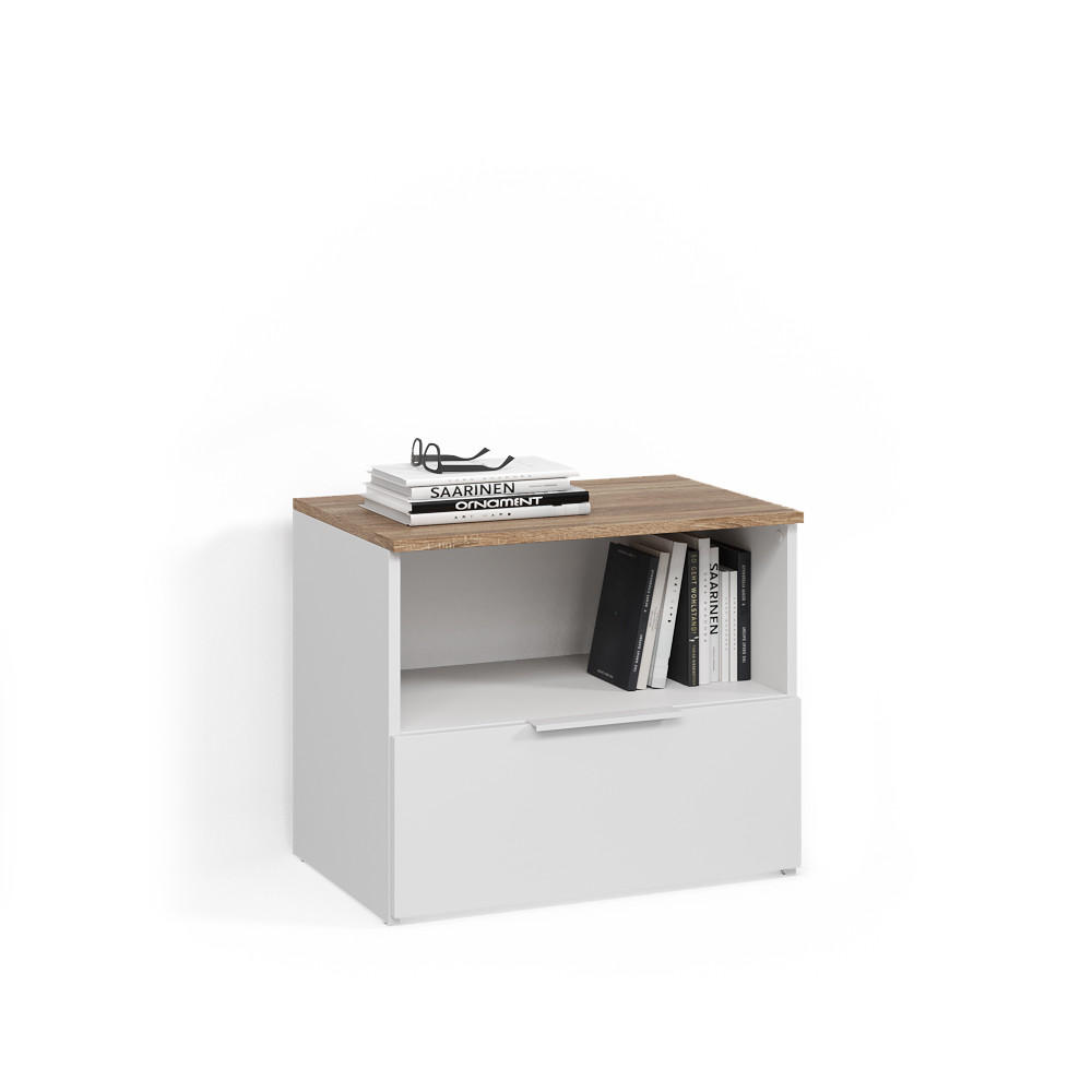 KOMMODE Piave Weiß/Sonoma mit klappe - Weiß/Sonoma Eiche, Holzwerkstoff (60/50/40cm) - Livinity®