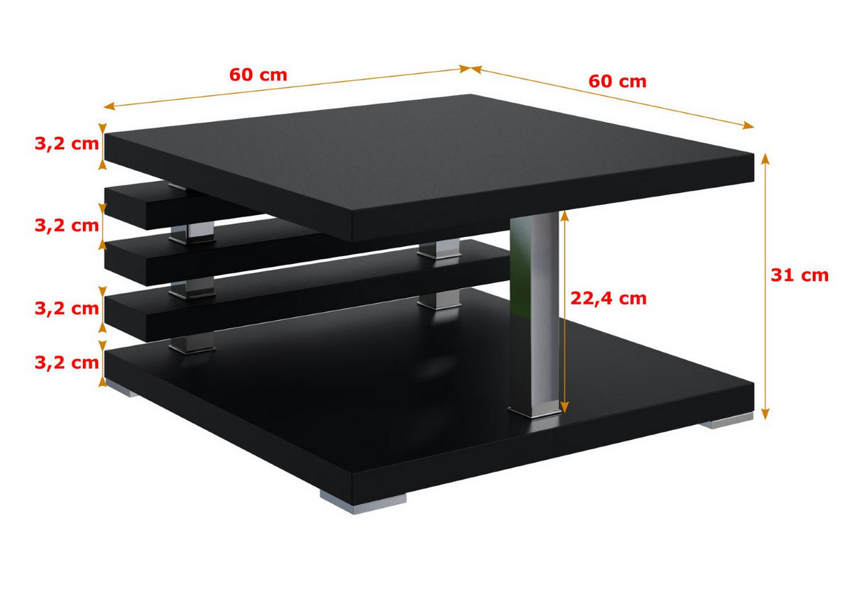 KAFFEETISCH 60x60x32 cm - Schwarz - YOTO - Schwarz, Holzwerkstoff (60/60/32cm) - ALTDECOR
