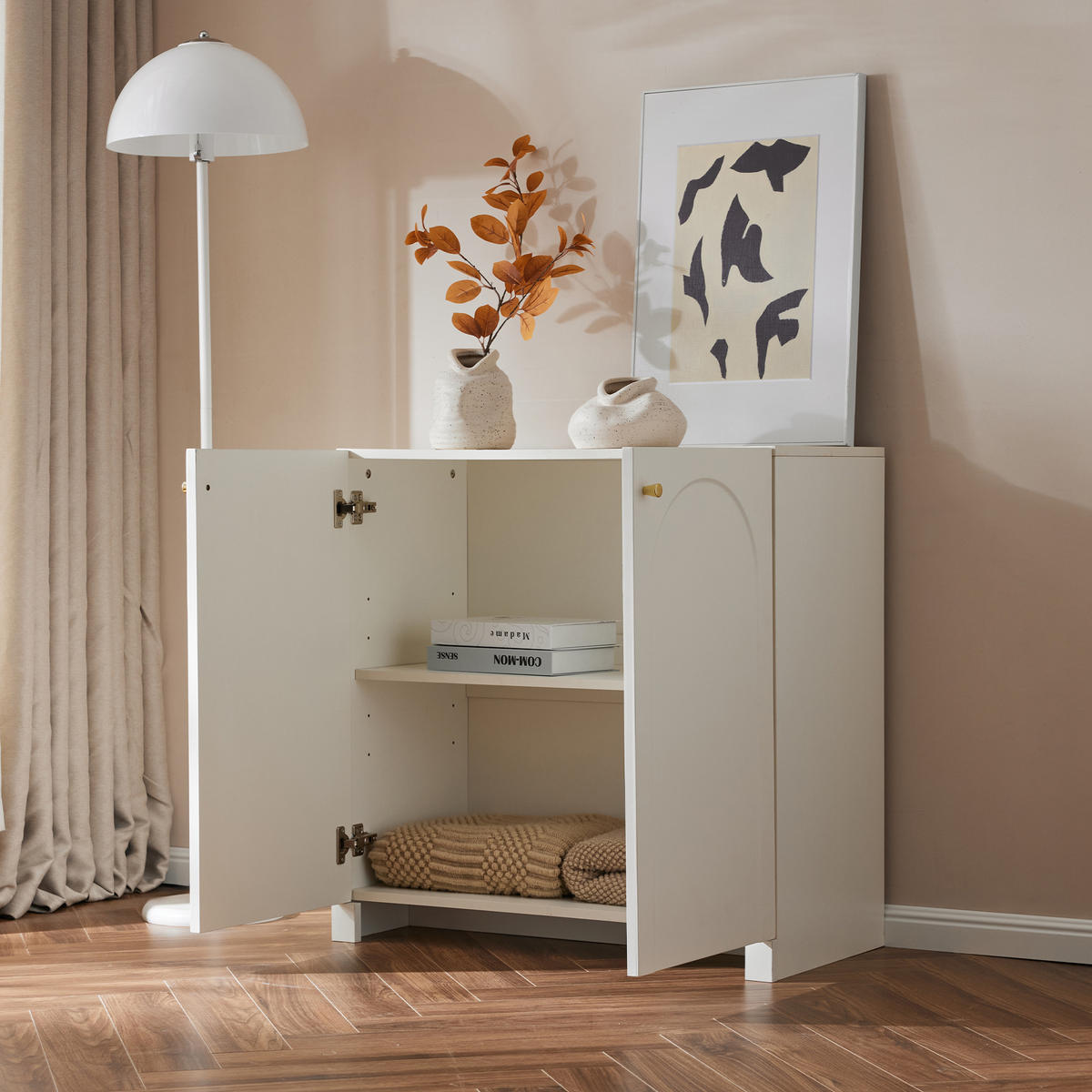 SIDEBOARD in Weiß Kommode mit 2 Türen und verstellbaren Einlegeböden für Wohnzimmer, Flur und Küche,B80/T40/H80. - Weiß, Holzwerkstoff/Metall (80/80/40cm) - STILVORA