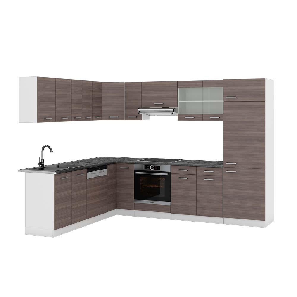 ECKKÜCHE R-Line Edelgrau/Weiß 227 x 287 cm, AP Anthrazit - Braun/Weiß, Holzwerkstoff (287/81.6/60cm) - Vicco