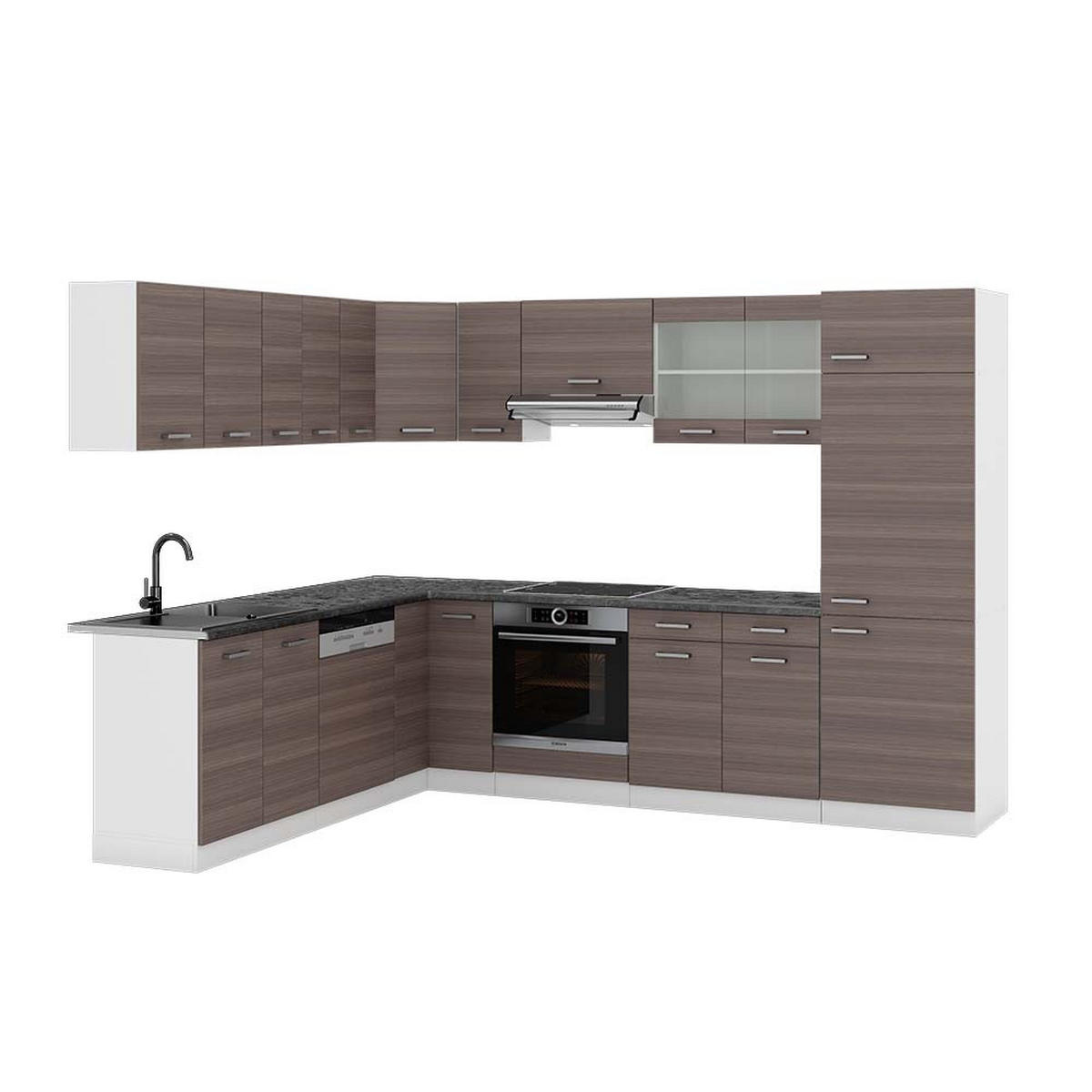 ECKKÜCHE R-Line Edelgrau/Weiß 227 x 287 cm, AP Anthrazit - Braun/Weiß, Holzwerkstoff (287/81.6/60cm) - Vicco