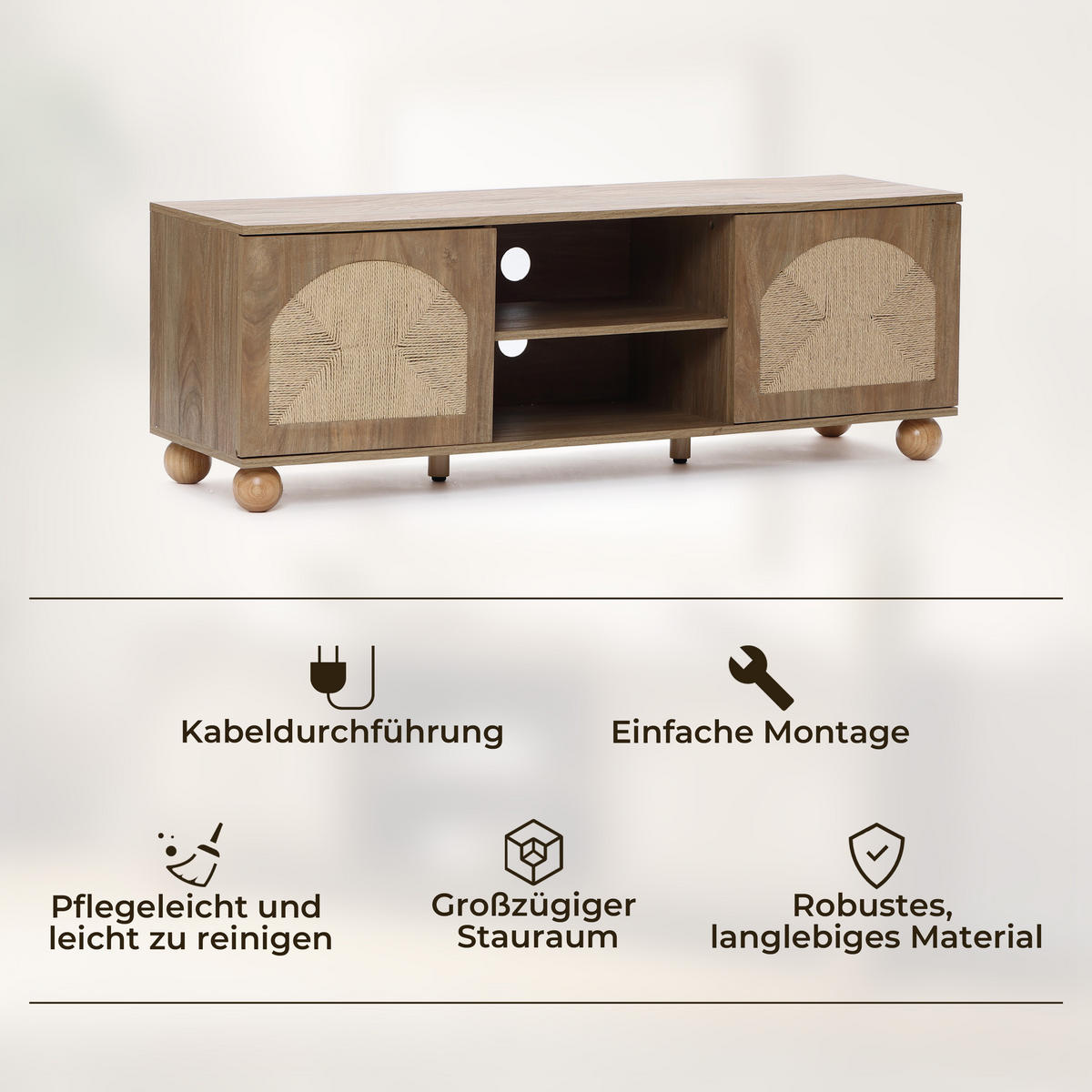 LOWBOARD TV-Schrank Retro, Holz | B140 x T40 x H48 cm - Braun, Holzwerkstoff (140/48/40cm) - Hometopia