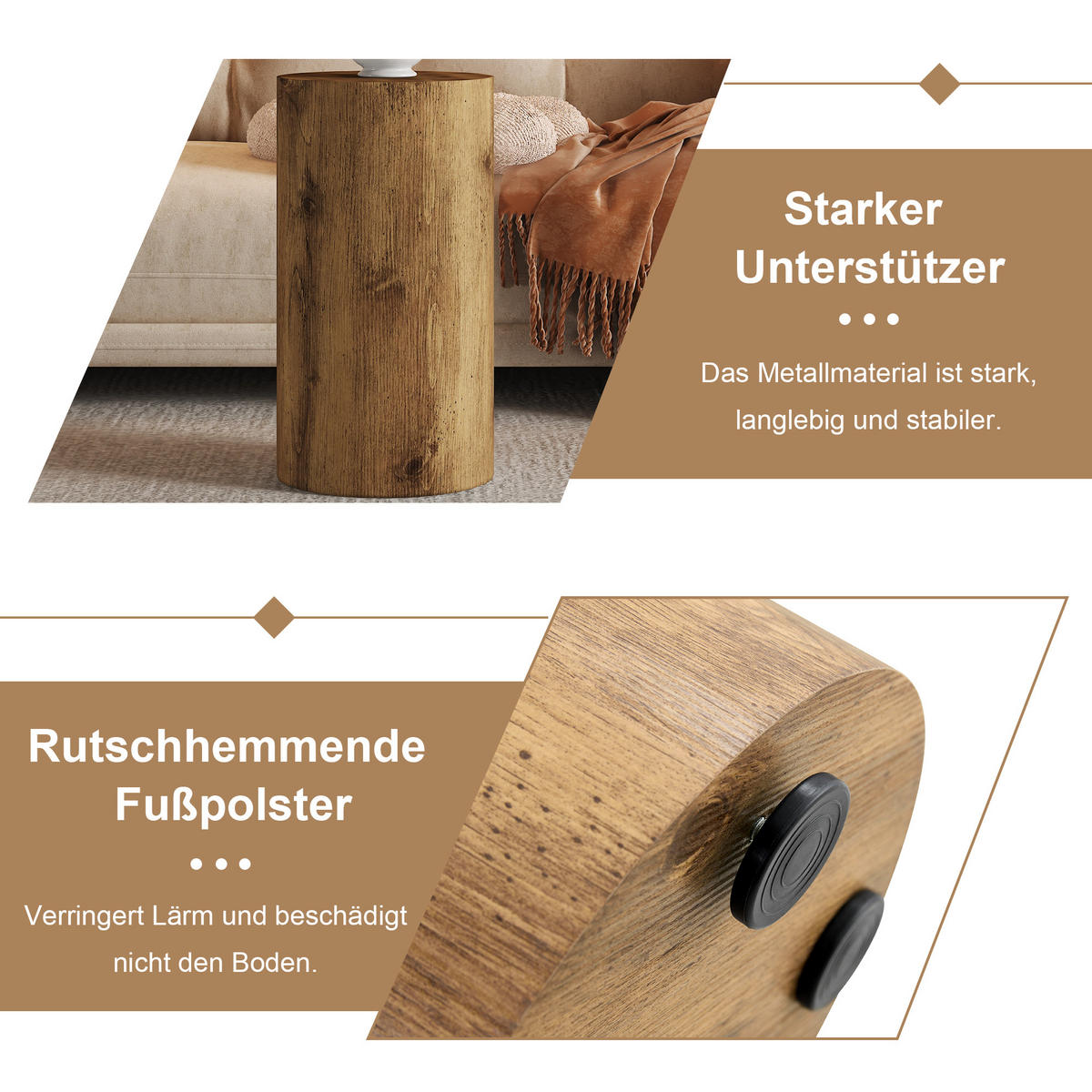 BEISTELLTISCH 30/30/55 cm Holz MDF in Holzoptik rund mit Filzgleitern - Naturfarben, Holzwerkstoff (30/30/55cm) - OKWISH