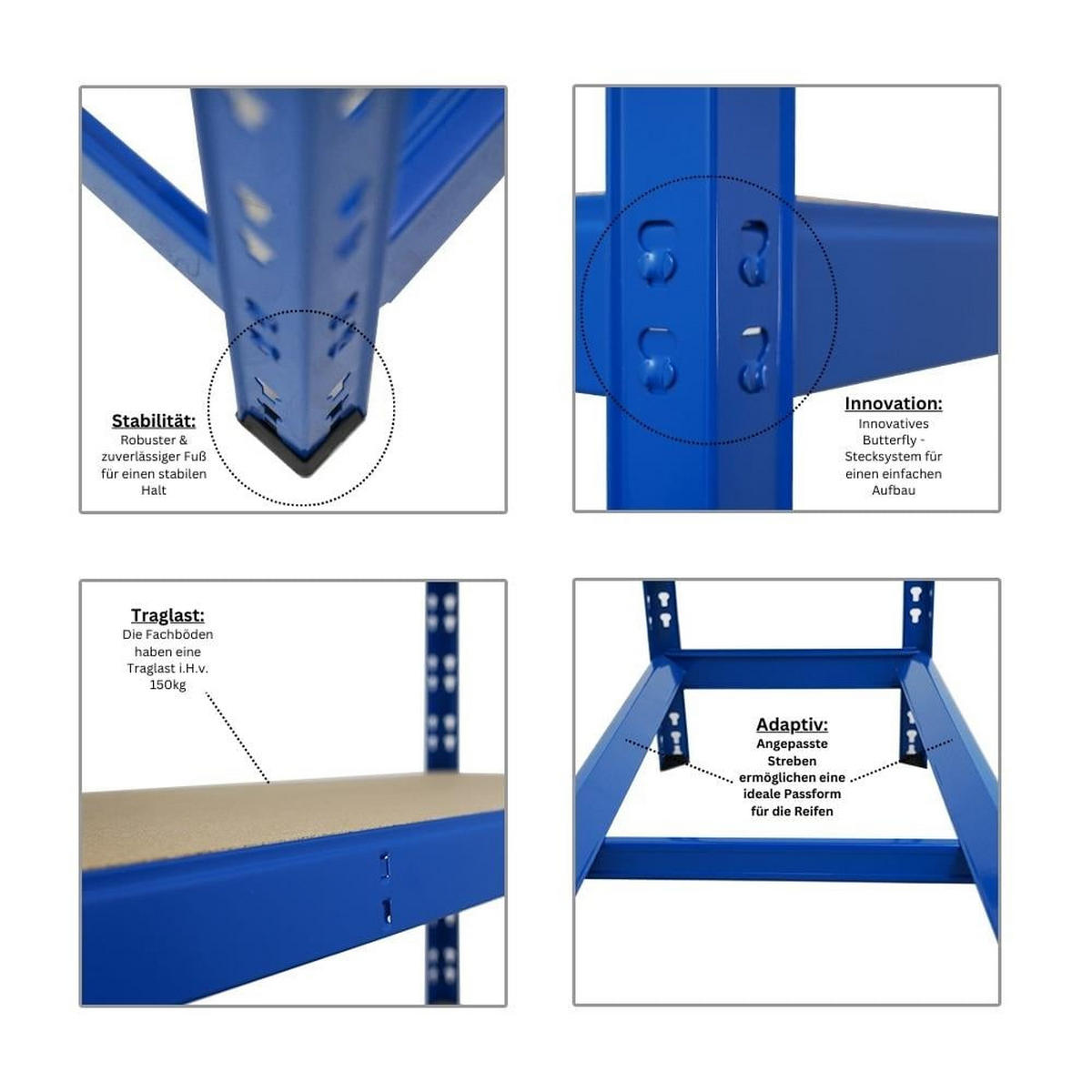 REIFENREGAL Tiger 2er-Set 180x120x40 cm bis zu 12 Reifen auf 2 Ebenen mit 2 Fachboden Blau - Blau, Metall (240/180/40cm) - PROREGAL