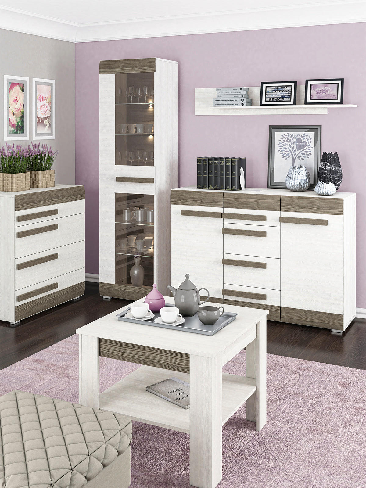 VITRINE – 55 cm – Blanco – Grau / Kieferfarben - Grau/Kieferfarben, Holzwerkstoff (55/202/42cm) - hi-markt
