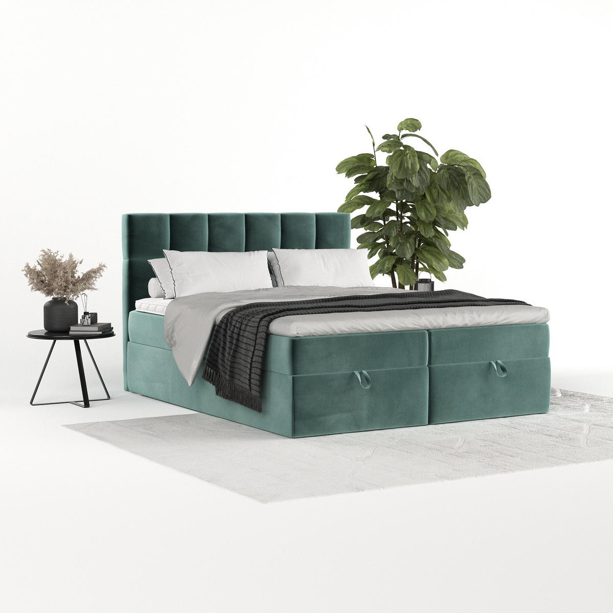 BOXBETT Savio 180/200 cm Türkis im Kronos Stoff - Türkis/Schwarz, Holz/Holzwerkstoff (180/200cm) - AltaBeds