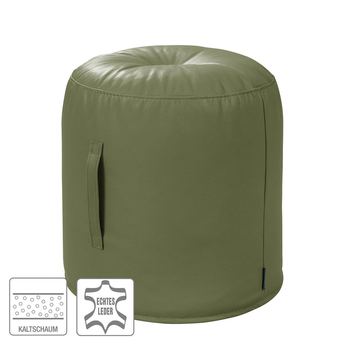 SITZHOCKER - Echtleder - Olivgrün, Leder (43/45/43cm) - home24
