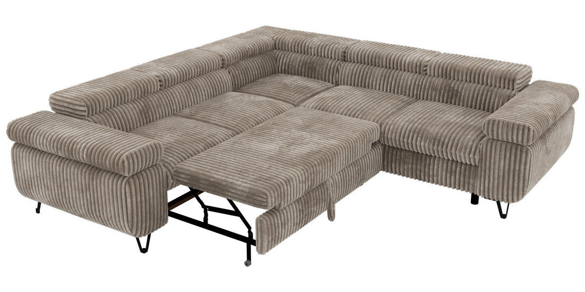 ECKSOFA QUADRO L - Hellbraun Cord - Rechts Seite - Hellbraun/Schwarz, Textil/Metall (269/269cm) - MKS