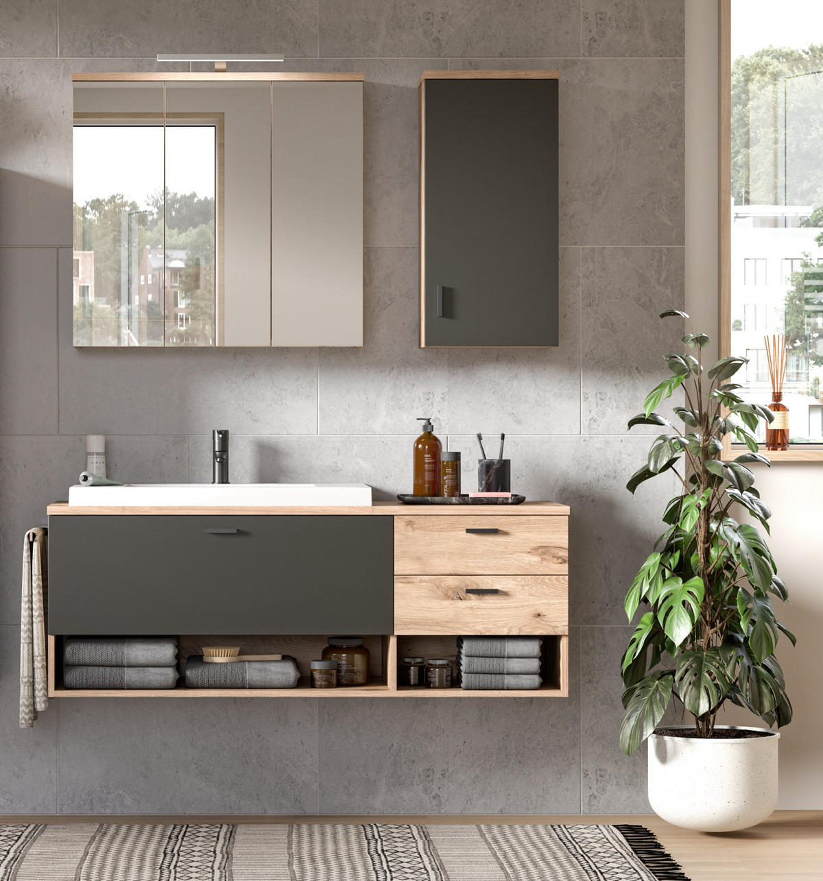 SPIEGELSCHRANK Eiche 80 cm, Badschrank mit Soft-Close - Eichefarben, Holzwerkstoff/Metall (80/75/20cm) - Inn.Furn