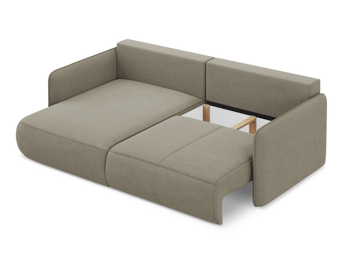 ECKSOFA mit Schlaffunktion Strukturstoff Stoff Beige - Beige/Schwarz, Kunststoff/Textil (148/207cm) - Makamii