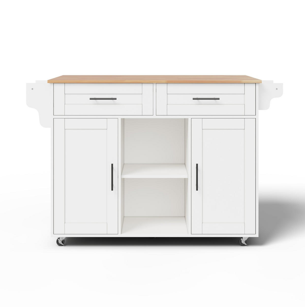 KÜCHENINSEL aus MDF 145x70x94,5 cm Weiß mit klappbarer Arbeitsplatte, 5 Rollen und verstellbaren Regalen - Weiß, Holzwerkstoff (145/94.5/70cm) - Modfu