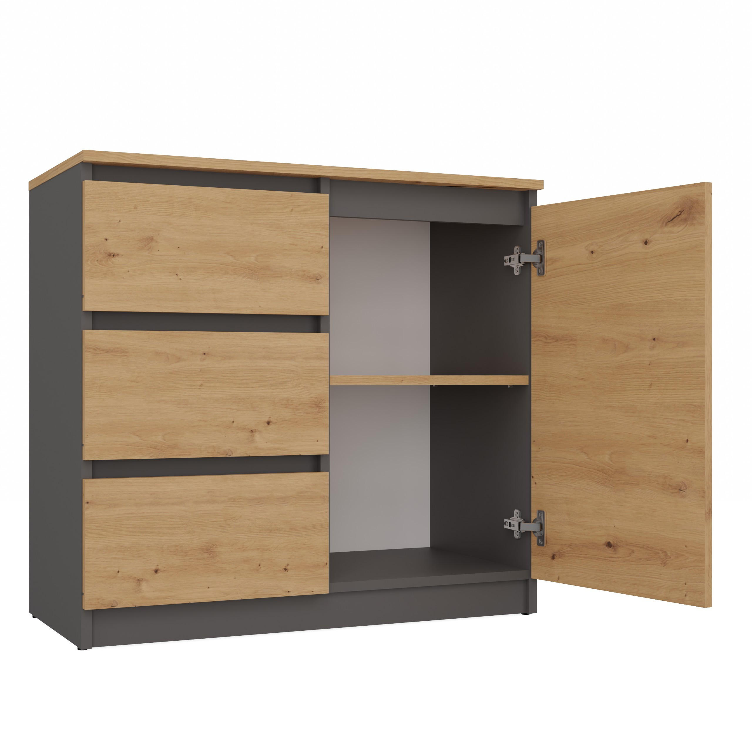 KOMMODE 1D3S SCHRANK 1 TÜR 3 SCHUBLADEN ANTHRAZIT EICHE ARTISAN - Anthrazit/Eiche Artisan, Holzwerkstoff (80/75/40cm) - CDF