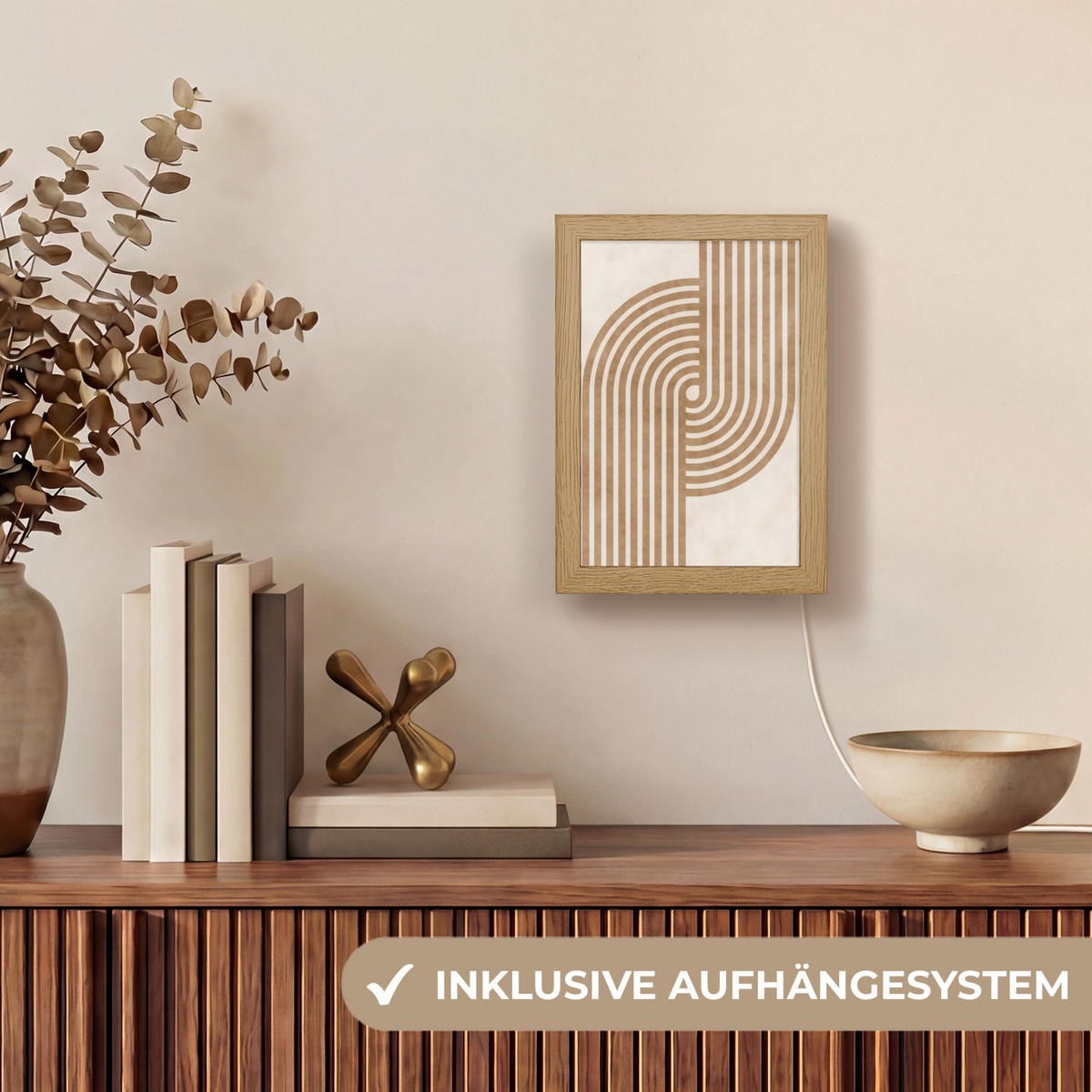 TISCHLEUCHTE Symmetrische Biegung - kupferfarbig 15x20 cm - Cappuccino, Holzwerkstoff (8/15/20cm) - OnlyWow