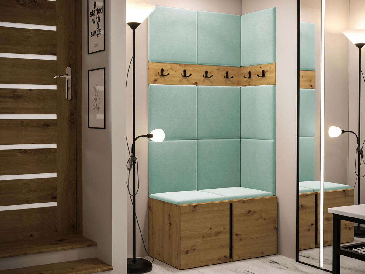 GARDEROBEN-SET Orion I - Eiche Artisan/Mintgrün, Holzwerkstoff/Kunststoff (84/186/46cm) - MIRJAN24