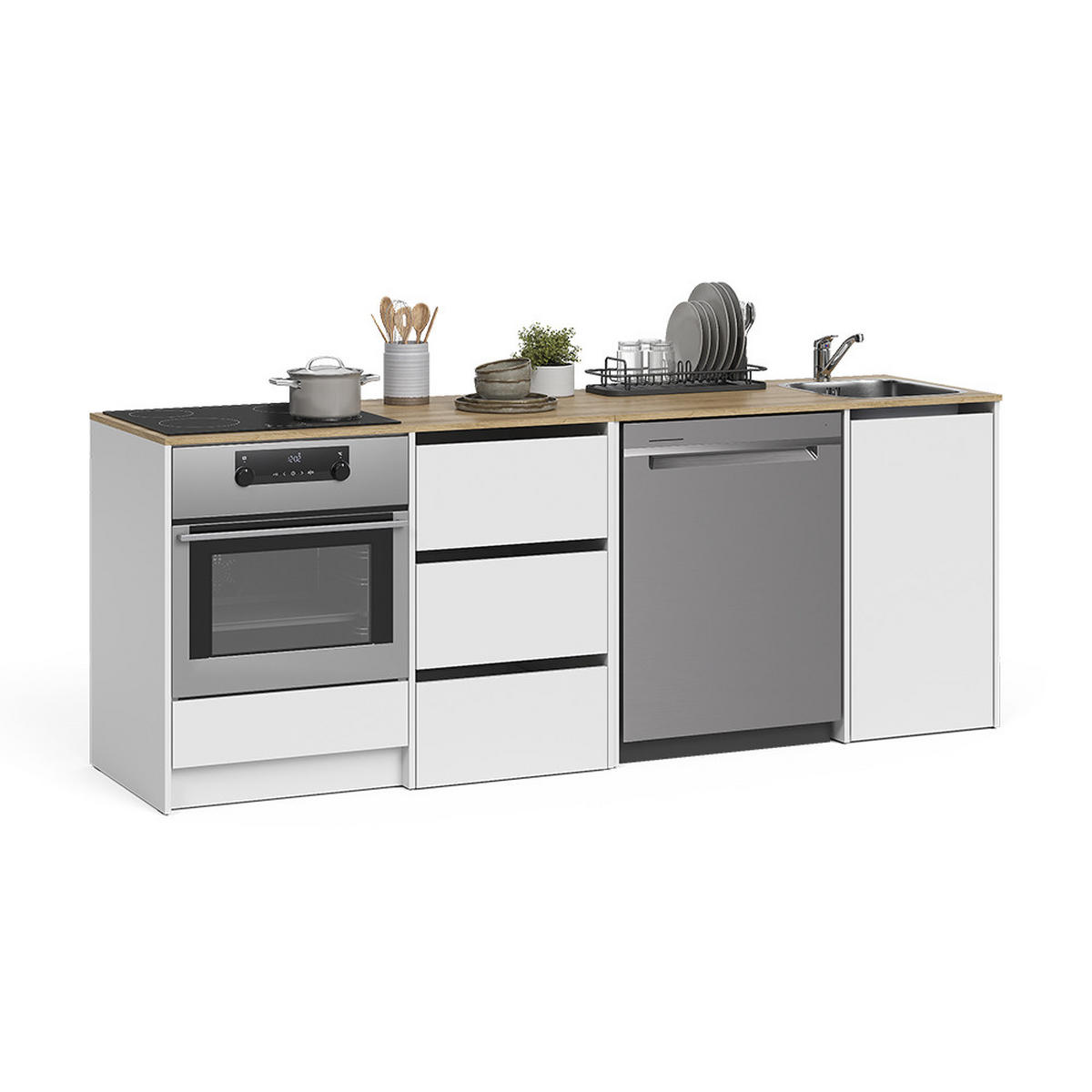 KÖKSUNDERSKÅP Viktor, Vit/Hantverks ek, med handfat och kran - Vit/Ek Artisan, Träbaserade material (230.4/88.2/60.3cm) - Vicco