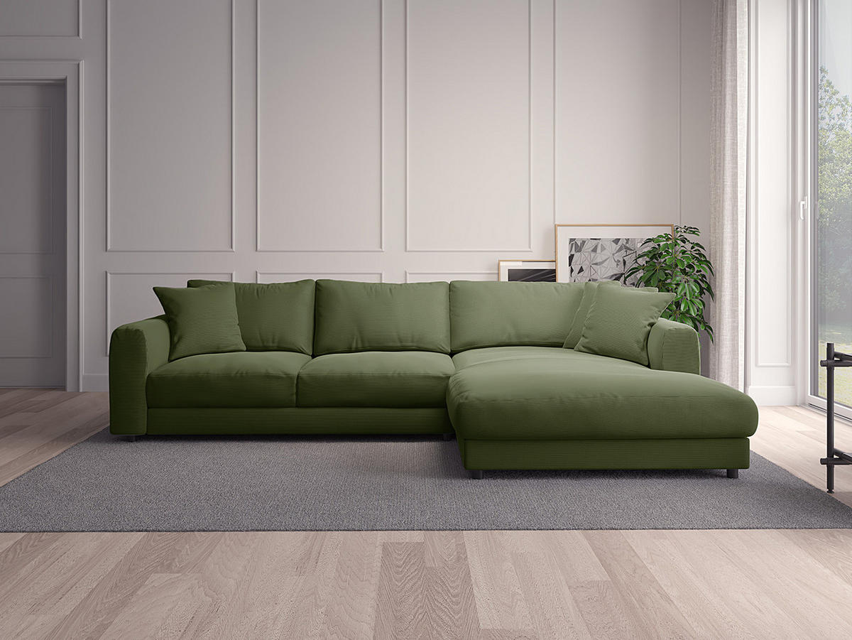 ECKSOFA mit Longchair - Schwarz/Grün, Holz/Kunststoff (286/183cm) - home24