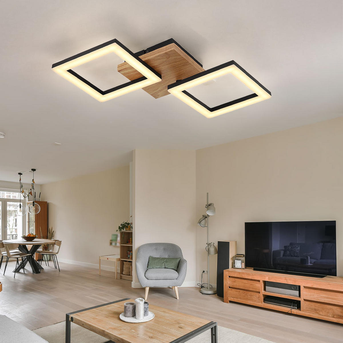 LED DECKENLEUCHTE KERRY Braun Holzoptik - Braun, Holz (46/22.5/7cm) - Globo Lighting