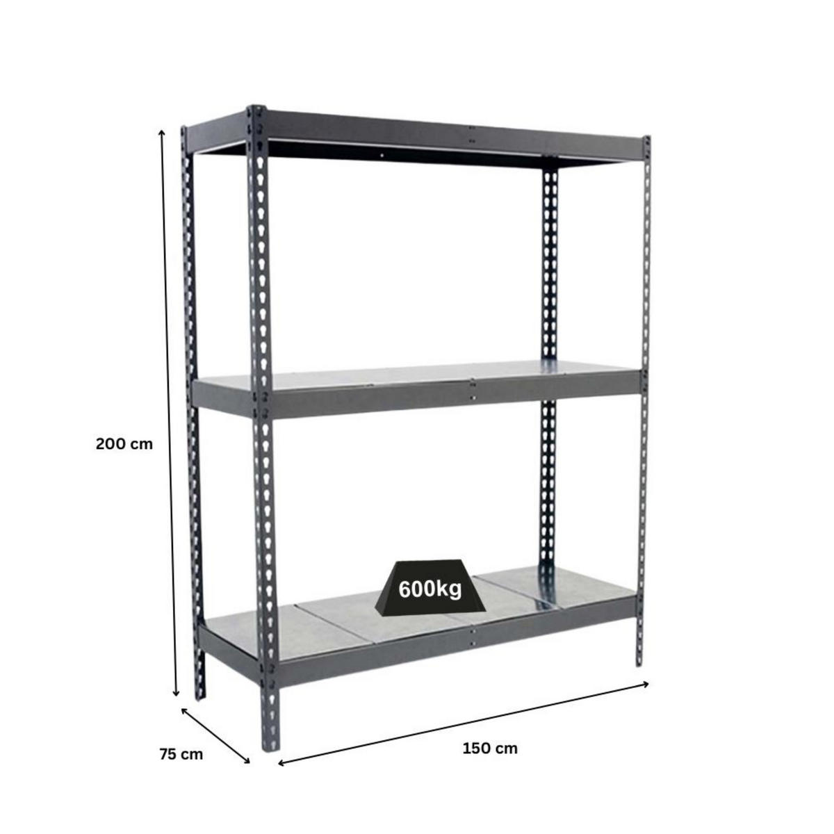 SCHWERLASTREGAL METAL BEAST THREE | HxBxT 200x150x75cm | Fachlast 600kg | Grau - Grau, Metall (150/200/75cm) - PROREGAL