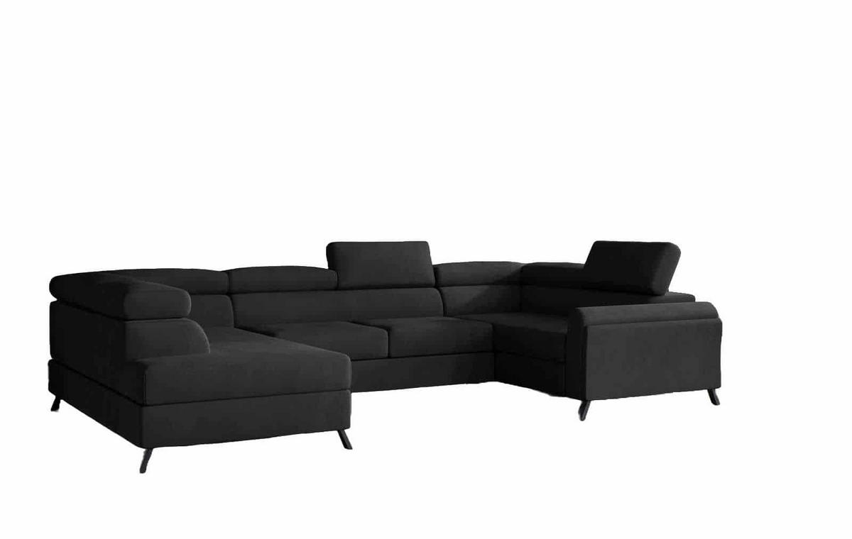 WOHNLANDSCHAFT mit Schlaffunktion, Bettkasten und verstellbare Kopflehnen - Schwarz, Textil/Metall (200/92/336cm) - Eltap