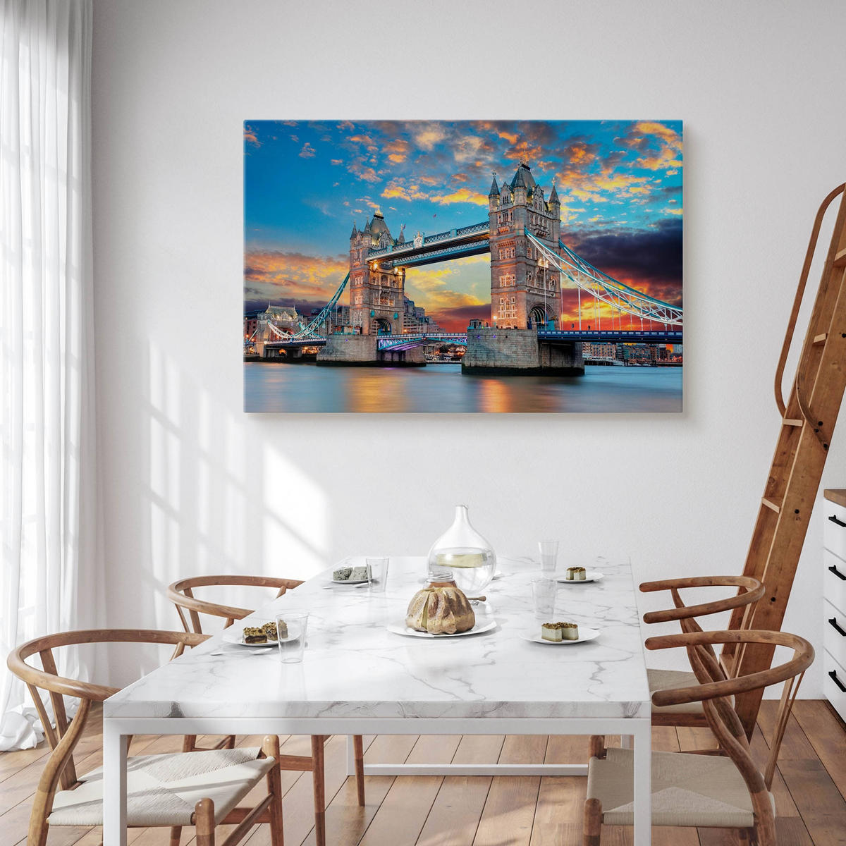 LEINWANDBILD Brücke Tower Bridge London Architektur 3D 120x80 - Blau/Beige, Textil (120/80cm) - Muralo