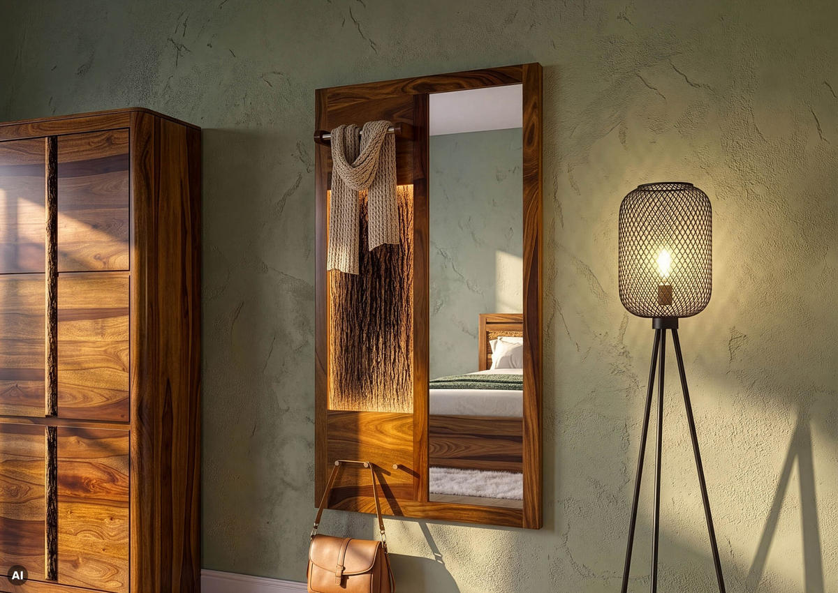 WANDGARDEROBE Sheesham 88x18x148 walnuss gewachst TORONTO LUX #278 - Dunkelbraun, Holz (88/148/18cm) - Massivmoebel24