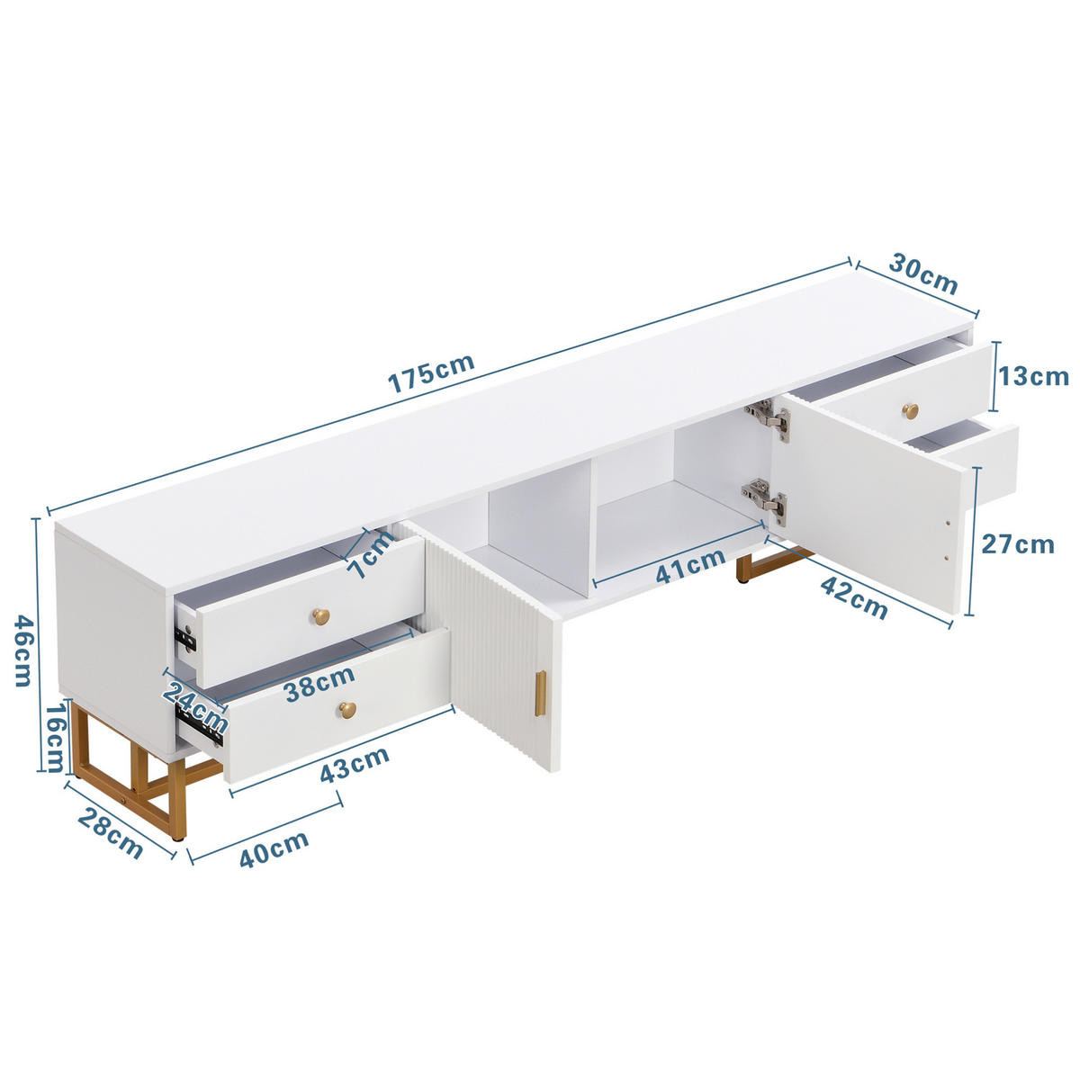 TV-LOWBOARD 175/30/46 cm mit 4 Schubladen und Soft-Close-Türen - Weiß, Holzwerkstoff (175/46/30cm) - BEAOK