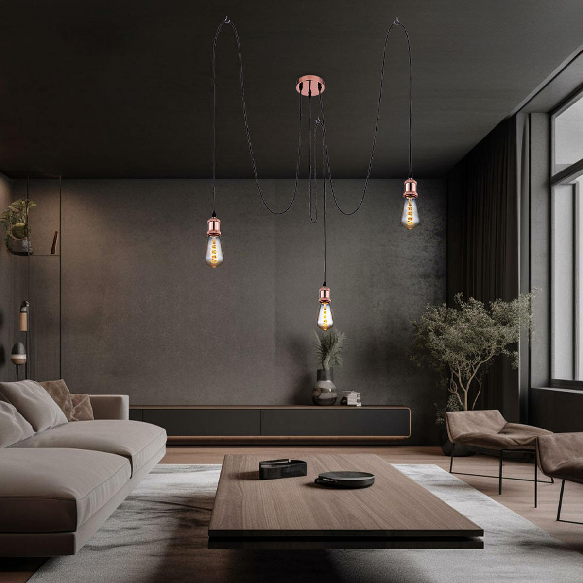 HÄNGELEUCHTE Metall Kupfer 3-flammig - Kupferfarben, Metall (11.7/11.7/200cm) - Globo Lighting