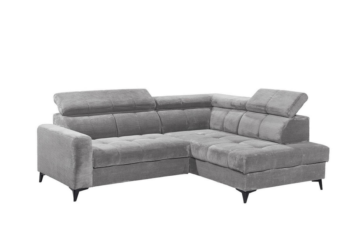 ECKSOFA mit elektronische Sitztiefenverstellung, USB-Anschluss und stilvollem Breitcord-Bezug - Hellgrau, Textil (200/243cm) - ed exciting design