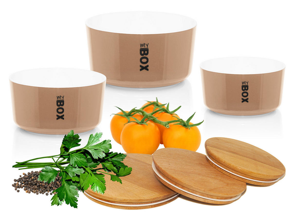 VORRATSDOSEN-SET rund mit Bambusdeckel 3teilig Puder - Koralle, Kunststoff - Lashuma