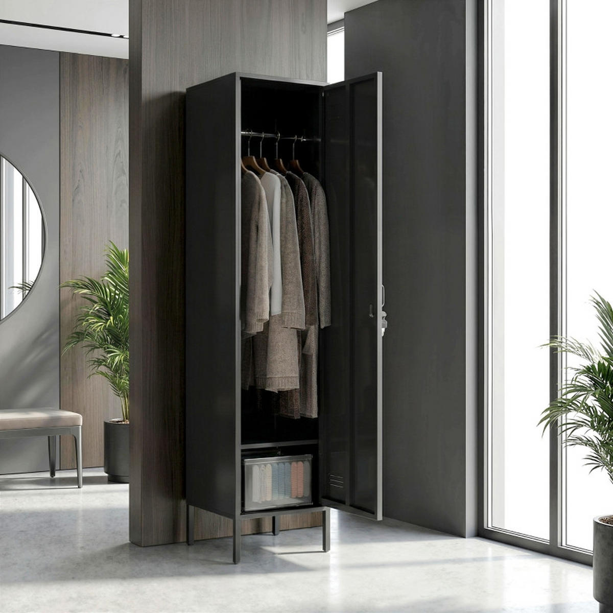 KLEIDERSCHRANK DE-38043 40/40/179 cm mit abschließbarer Tür Schwarz - Schwarz, Metall (40/179/40cm) - ComfortXL