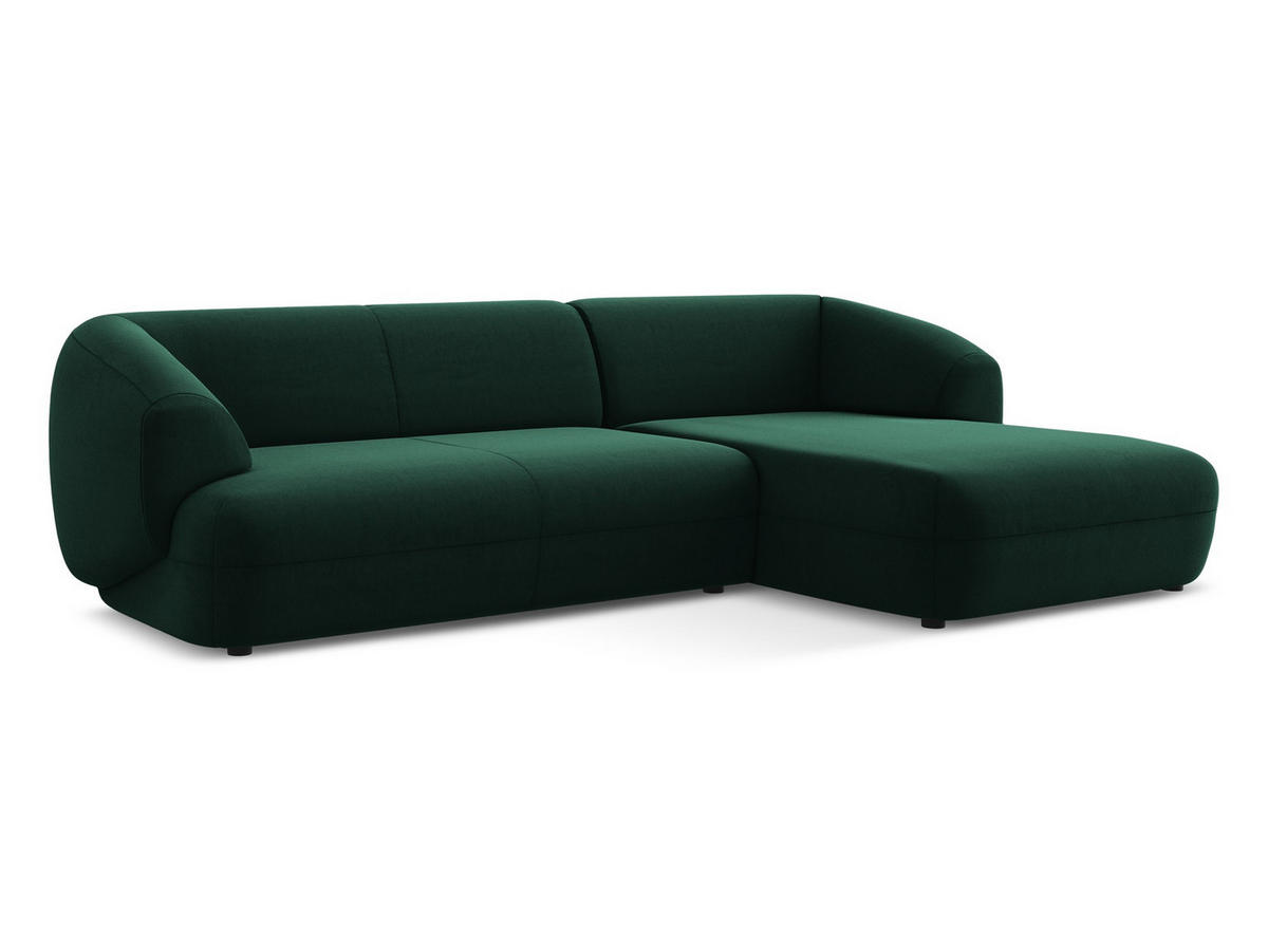 ECKSOFA Rechts Samt Stoff Grün - Dunkelgrün/Schwarz, Kunststoff/Textil (280/156cm) - Makamii