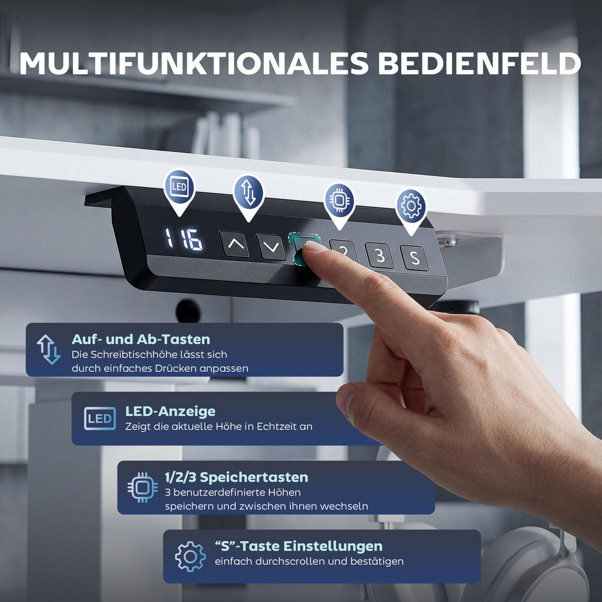 SCHREIBTISCHGESTELL mit Speicherfunktion Doppelmotor 100 bis 156 cm - Weiß, Metall (60/100/70cm) - Gisaae